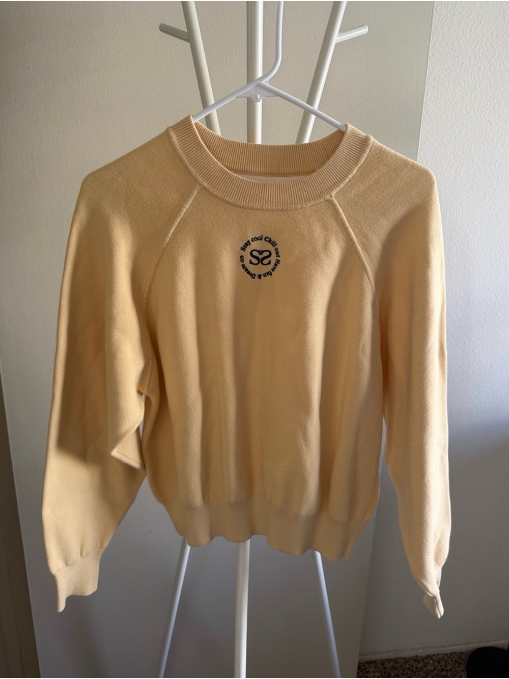 Sandro Pale Yellow Crewneck Sweater with Chest Emblem